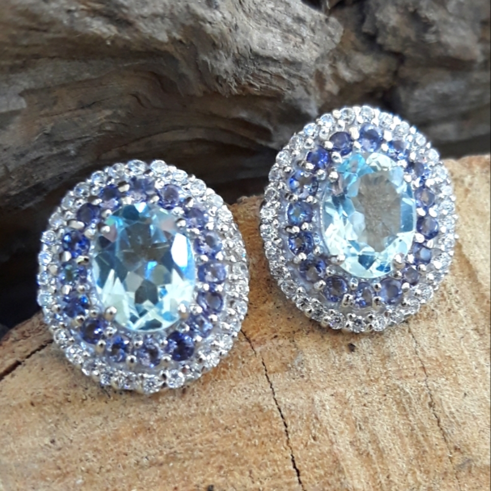Exquisite Blue Topaz Silver Earrings
